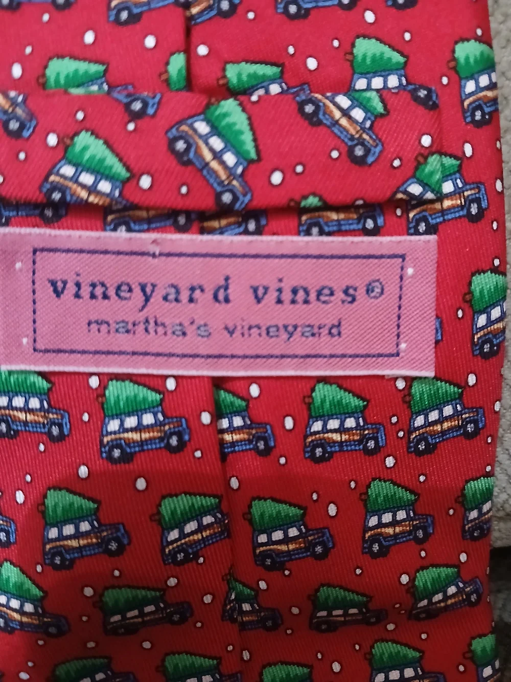 Men's Vineyard Vines Holiday Silk Tie   Paneled Station Wagon With Tree On Top